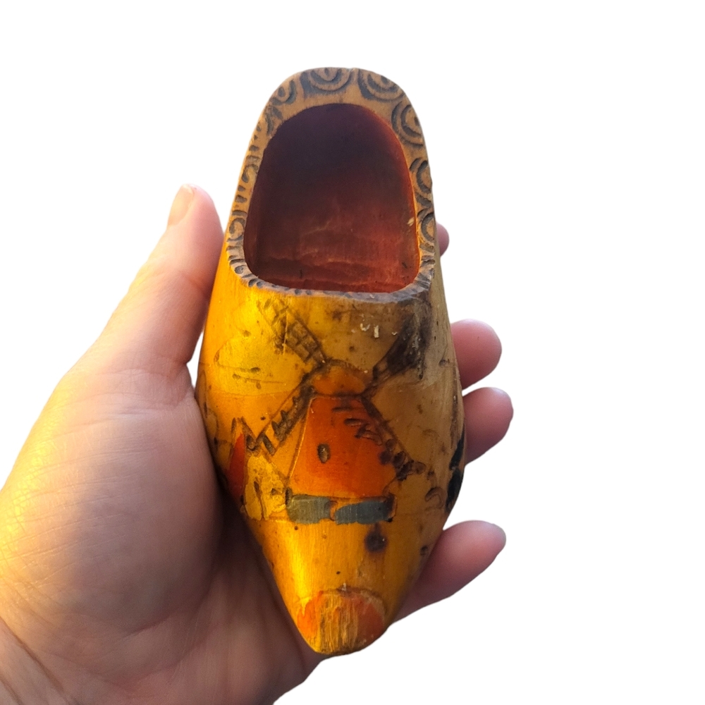 Vintage Hand Painted Miniteaur Dutch Wooden Decorative Shoe